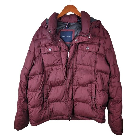 Tommy Hifiger Womens Zip Up Hooded Puffer Jacket Coat Size XL Womens Burgundy - Picture 1 of 8